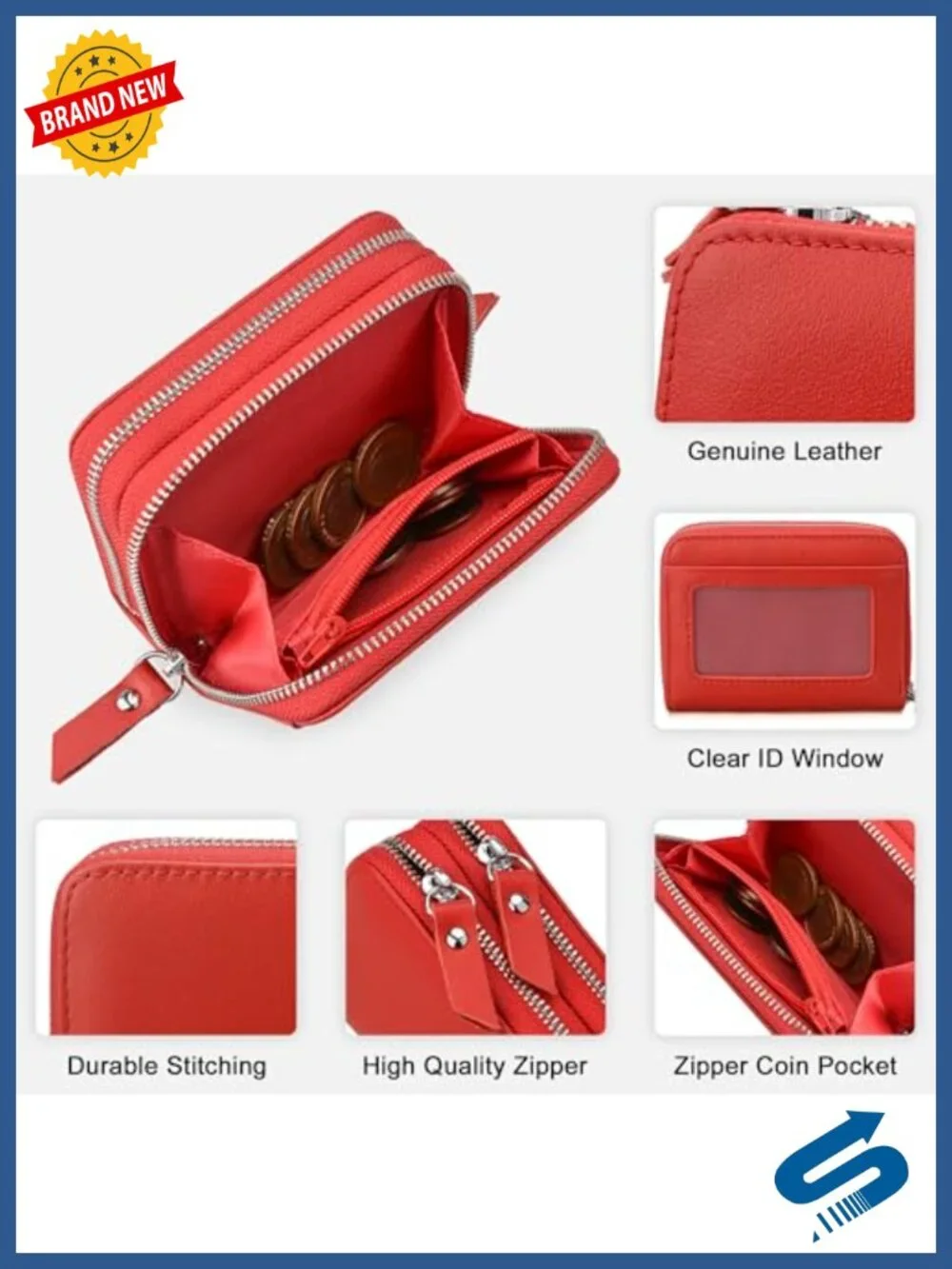 Slim RFID Blocking Credit Card Holder with ID Window, Double Zipper Wallet,